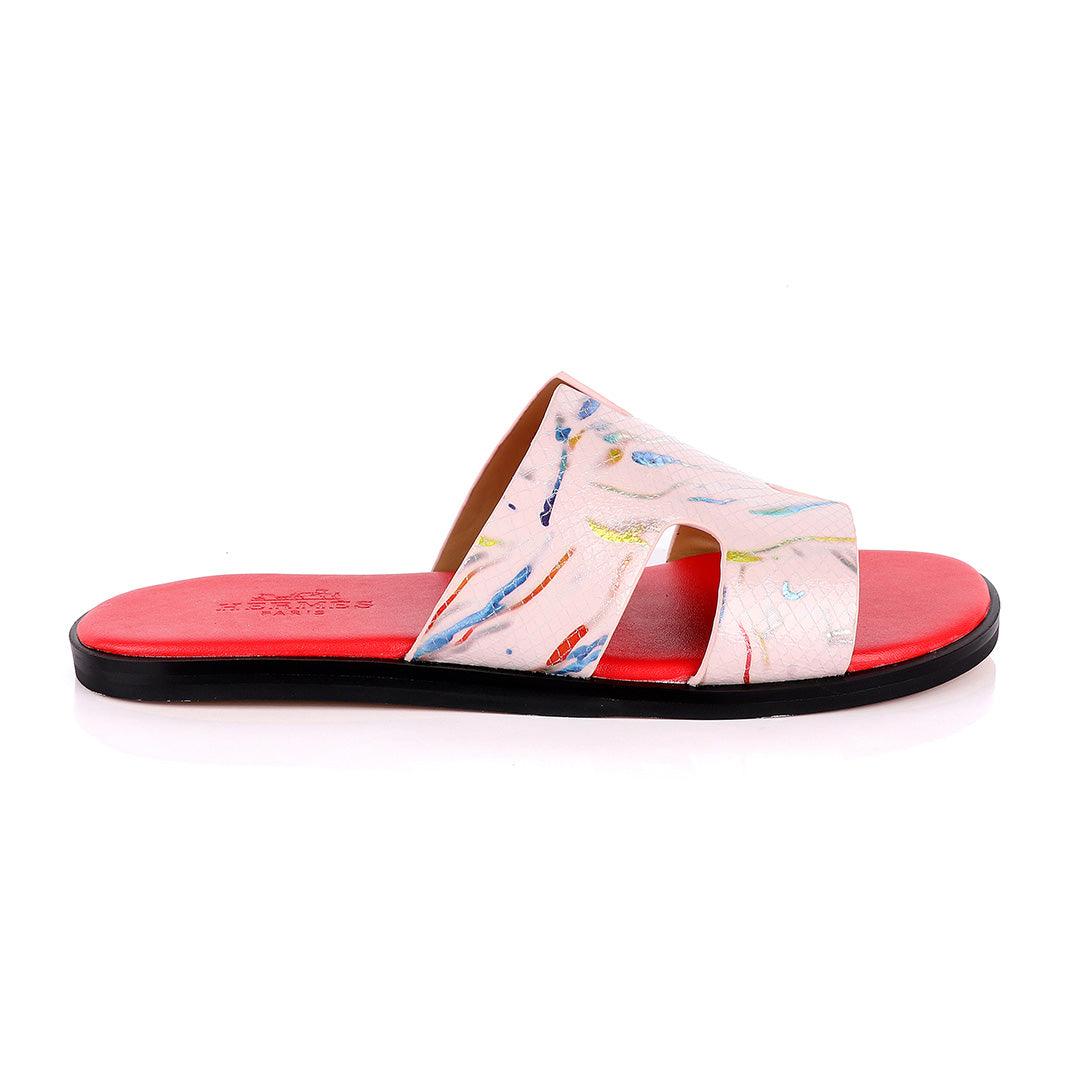 Hermes Paris Pink With Multi-colour Shining Leather Slippers - Obeezi