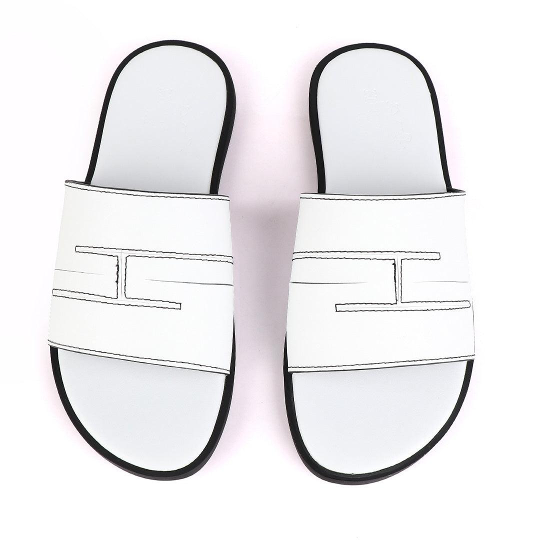 Hermes Paris White Leather Slippers - Obeezi