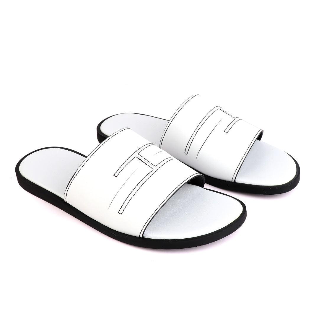 Hermes Paris White Leather Slippers - Obeezi
