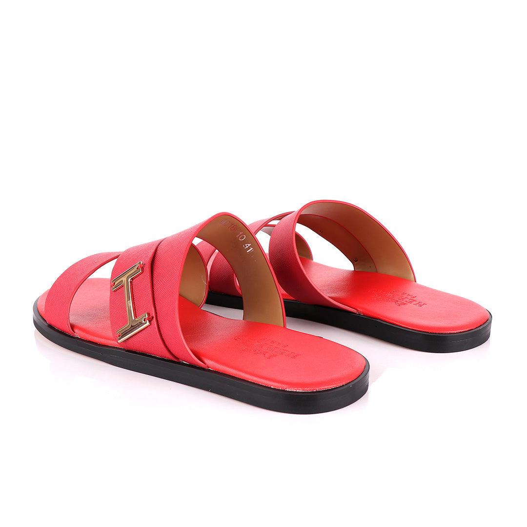 Hermes Paris With Logo Red Leather Slippers - Obeezi