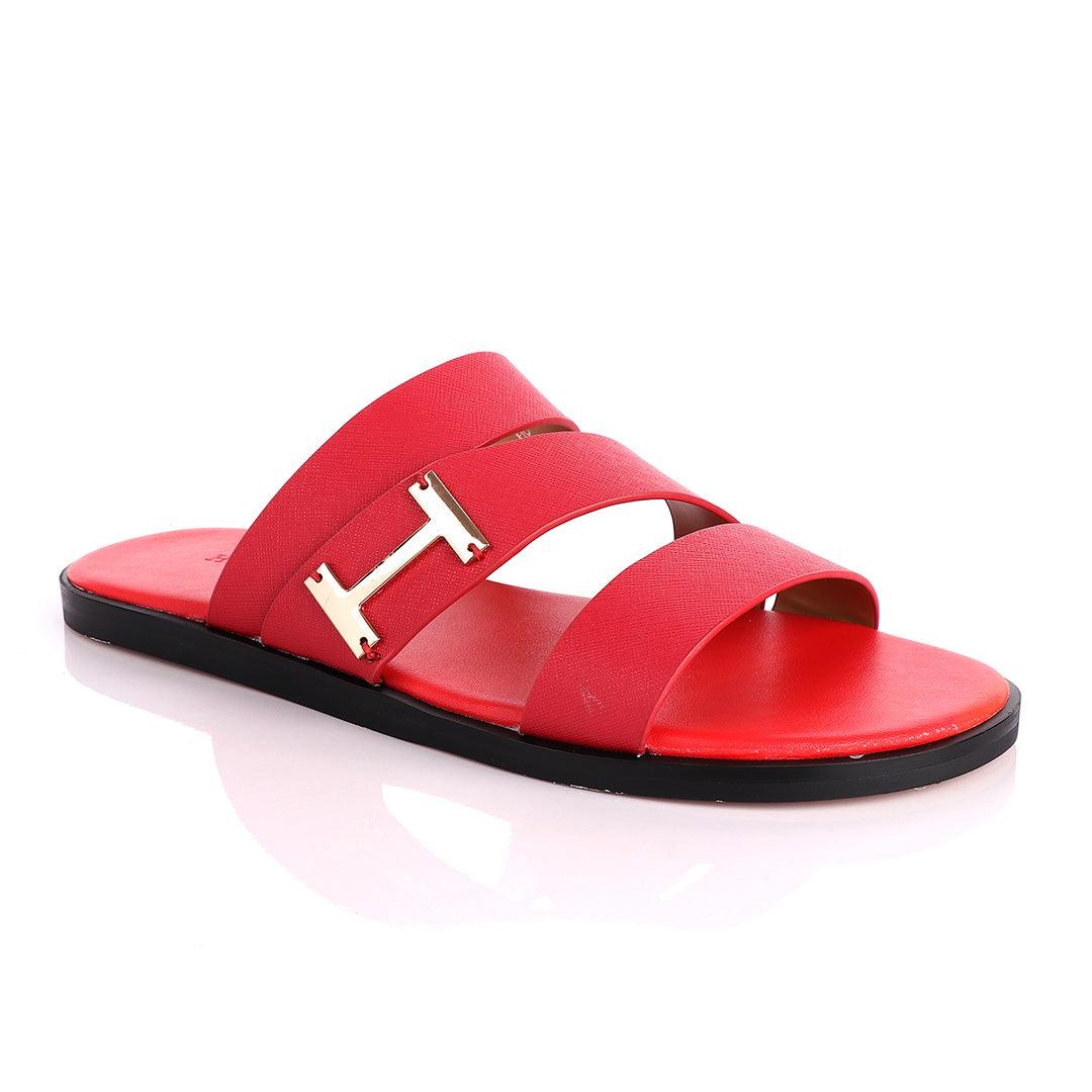 Hermes Paris With Logo Red Leather Slippers - Obeezi