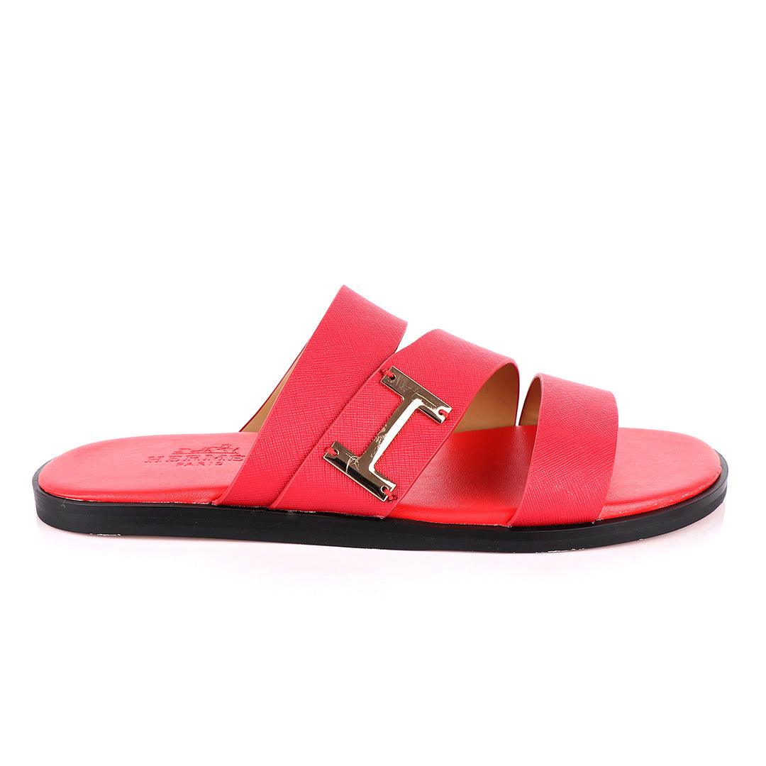 Hermes Paris With Logo Red Leather Slippers - Obeezi