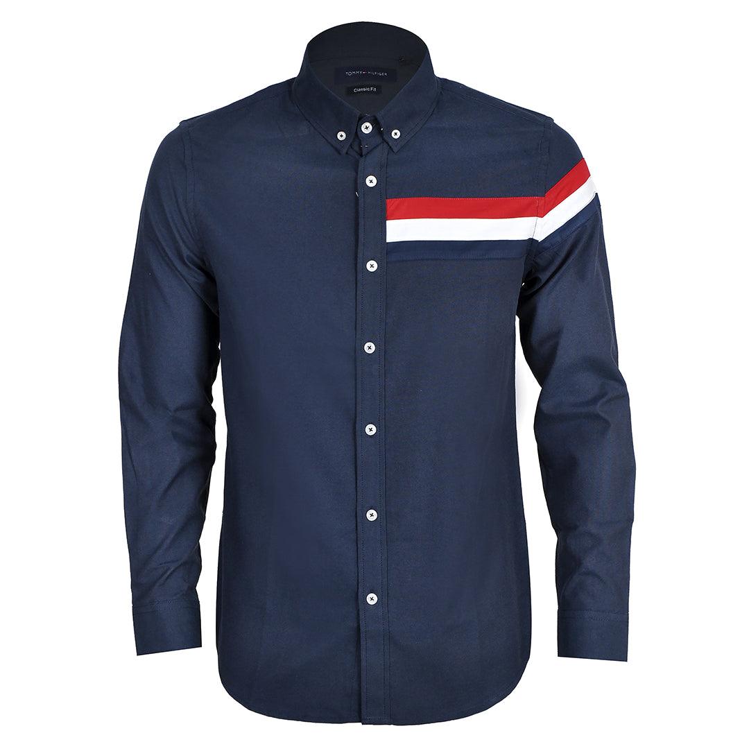 HF Flag Striped Cotton Long Sleeve Button Down - Navyblue - Obeezi.com
