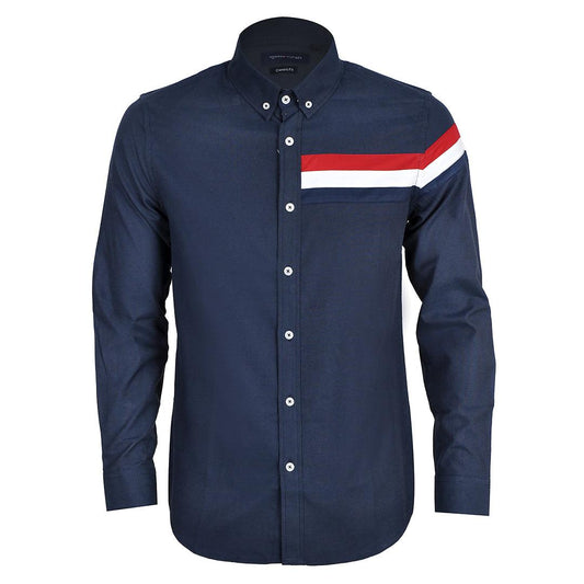 HF Flag Striped Cotton Long Sleeve Button Down - Navyblue - Obeezi.com