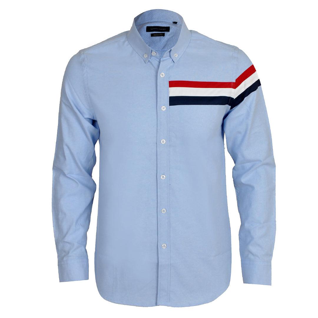 HF Flag Striped Cotton Long Sleeve Button Down - Skyblue - Obeezi.com