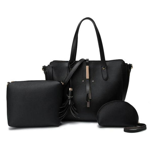 High Quality PU Leather Fashion Elegant Fringe Handbag - Black - Obeezi.com