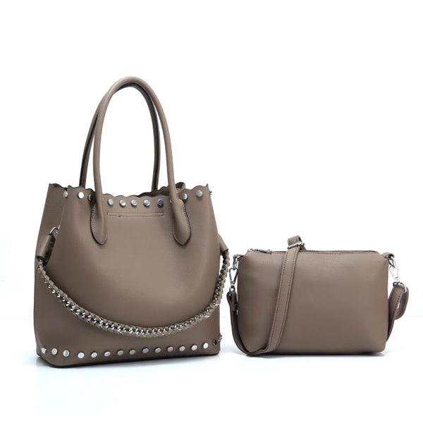 High Quality Round Shape Women Leather Khaki 2 In 1 Sets Fashion Style handbag - Obeezi.com