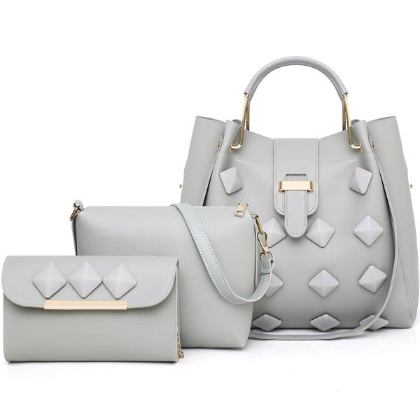 High Quality Three In One Set leather Grey Handbag - Obeezi.com
