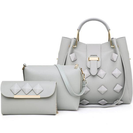 High Quality Three In One Set leather Grey Handbag - Obeezi.com