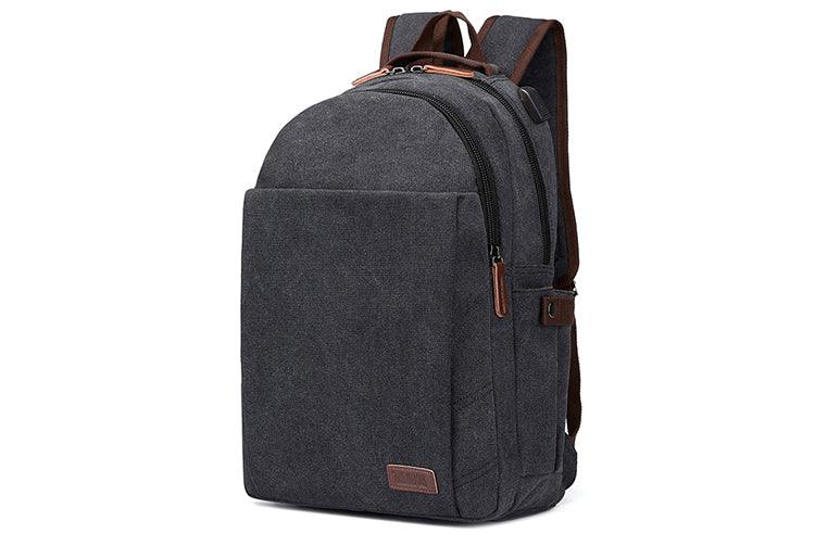 Hiking Canvas Large Capacity Backpack With Usb Charging Ports Black Bags - Obeezi.com