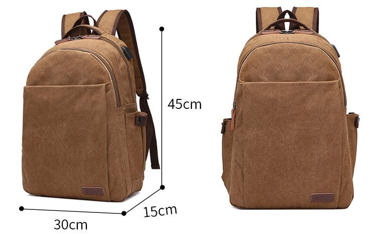 Hiking Canvas Large Capacity Backpack With Usb Charging Ports Coffee Bags - Obeezi.com