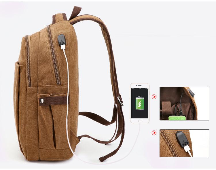Hiking Canvas Large Capacity Backpack With Usb Charging Ports Coffee Bags - Obeezi.com