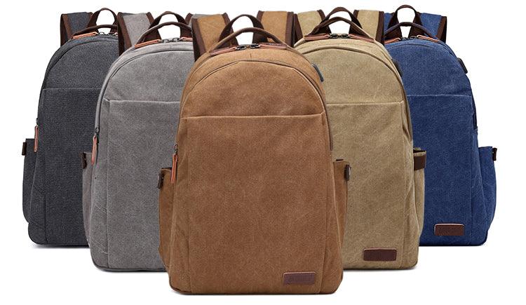 Hiking Canvas Large Capacity Backpack With Usb Charging Ports Khaki Bags - Obeezi.com