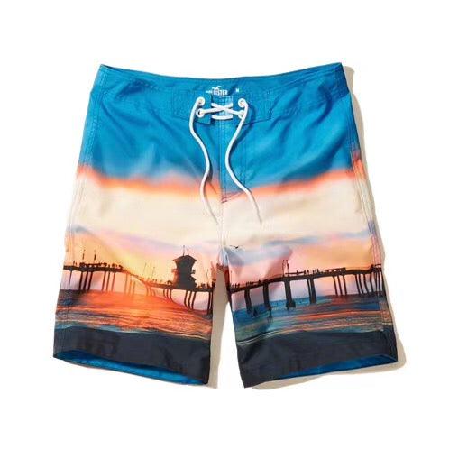 Hollister Mens Rainbow Pattern Swimming Shorts Blue - Obeezi