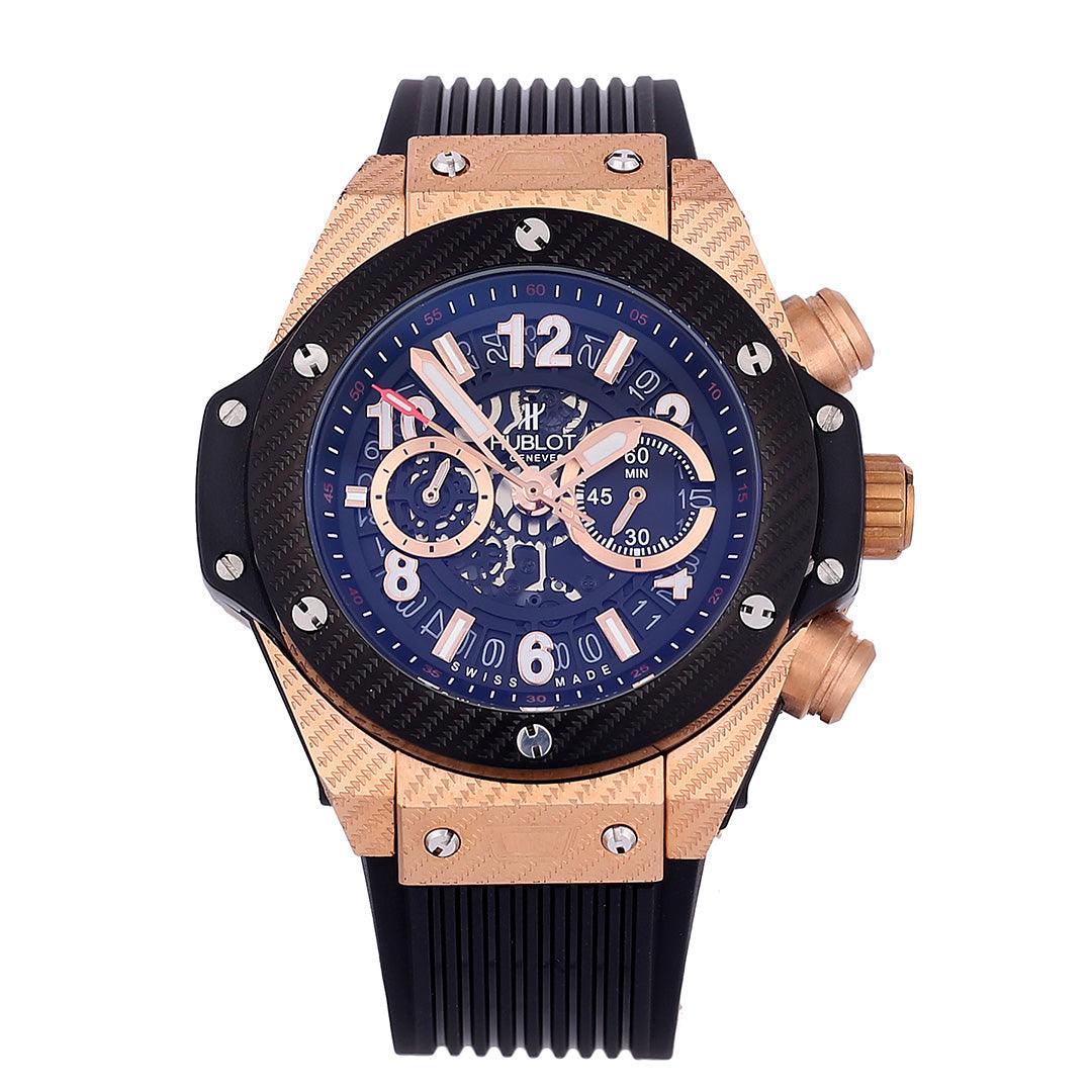 Hub Chronograph Rubber Strap Gold Watch - Obeezi.com