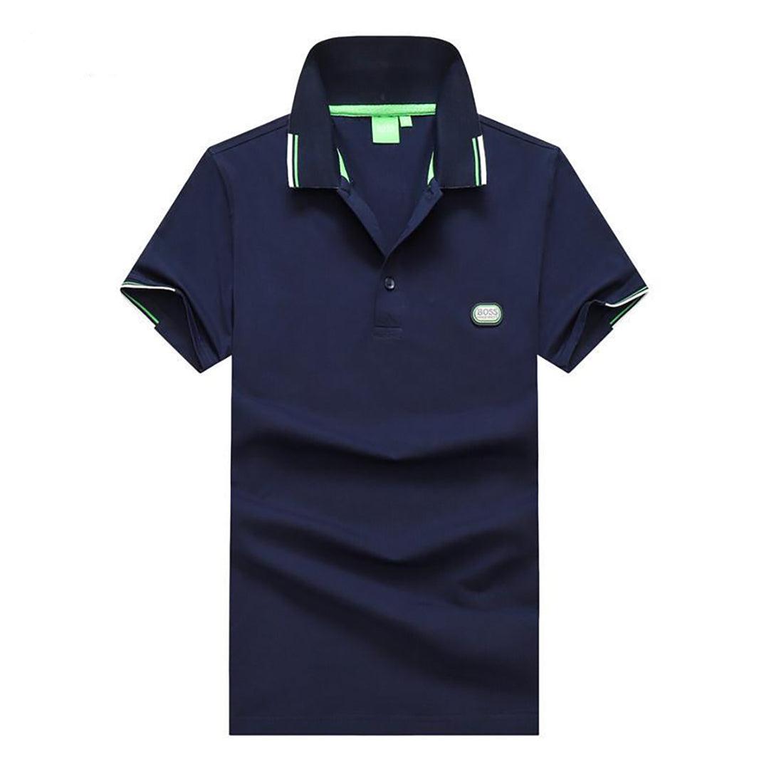Hug Classic Cotton Tipping Slim Polo Navy-Blue - Obeezi.com