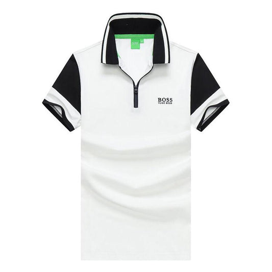 HUG Exquisite Zip up White With Black Design Cotton Polo - Obeezi.com