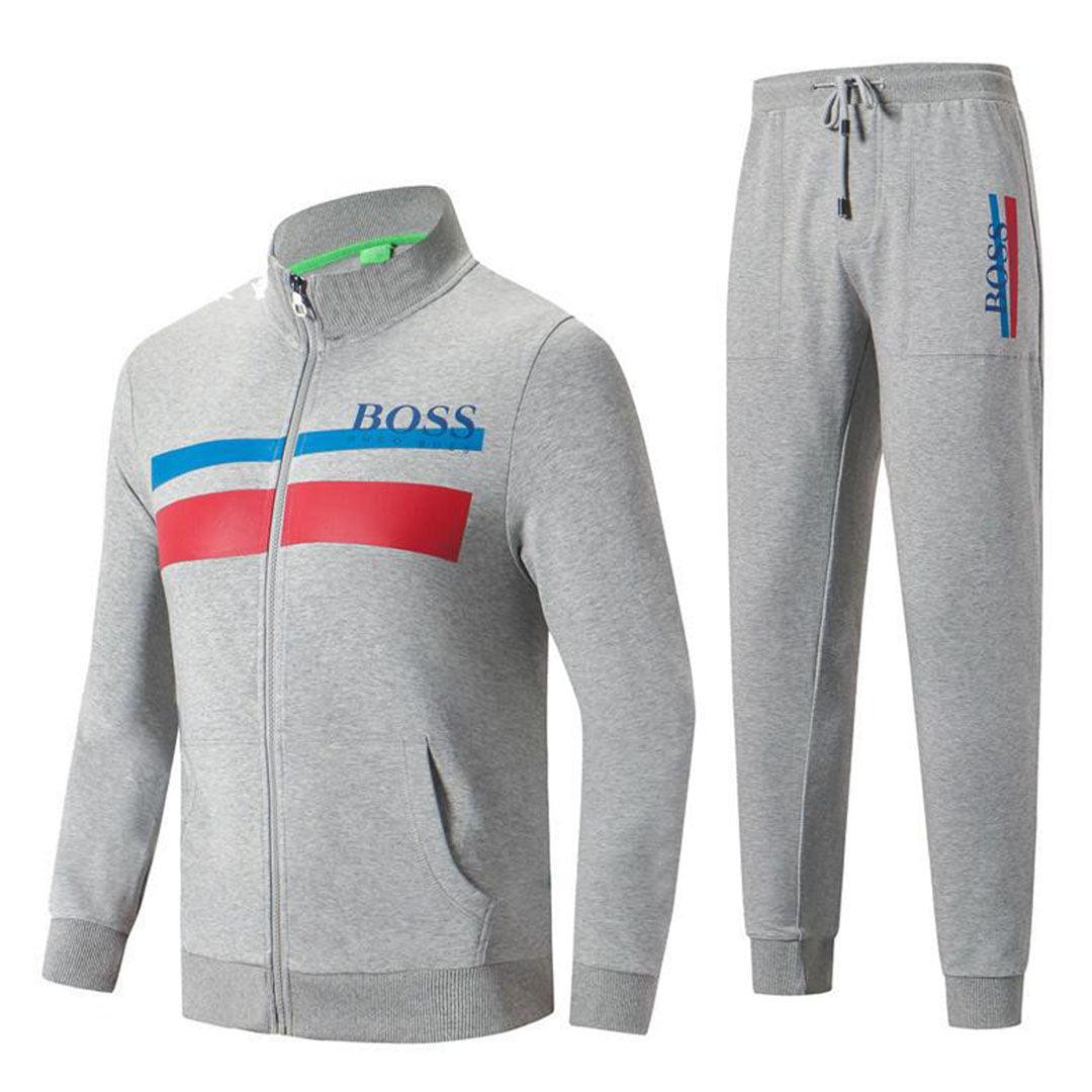 Hugo Boss Zip-Through Tracksuit With Color Block Design- Ash - Obeezi
