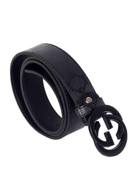 Interlocking G Belt Black Leather Imprime - Obeezi.com