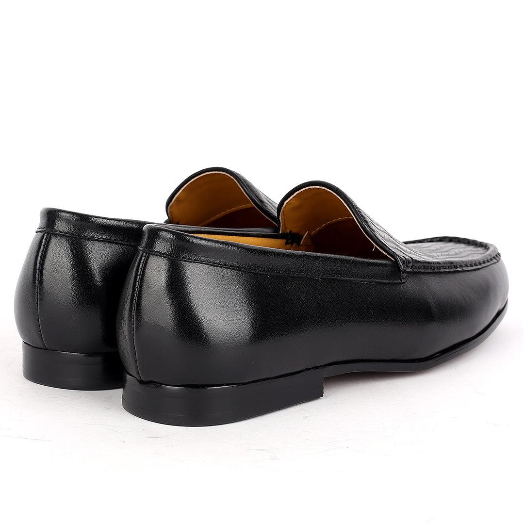 J.M Weston Black Classic Loafers Shoe With Crafted Designed Top - Obeezi.com