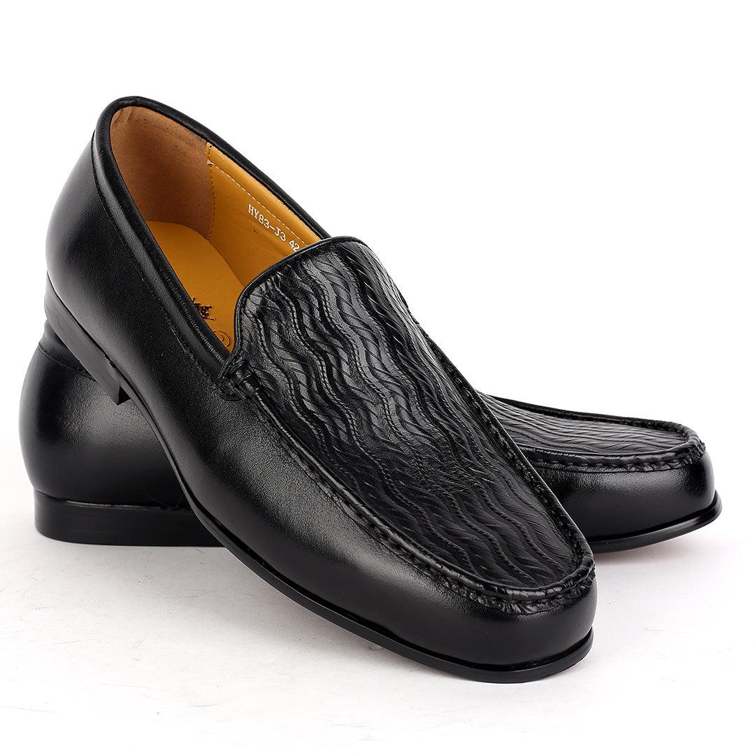 J.M Weston Black Classic Loafers Shoe With Crafted Designed Top - Obeezi.com
