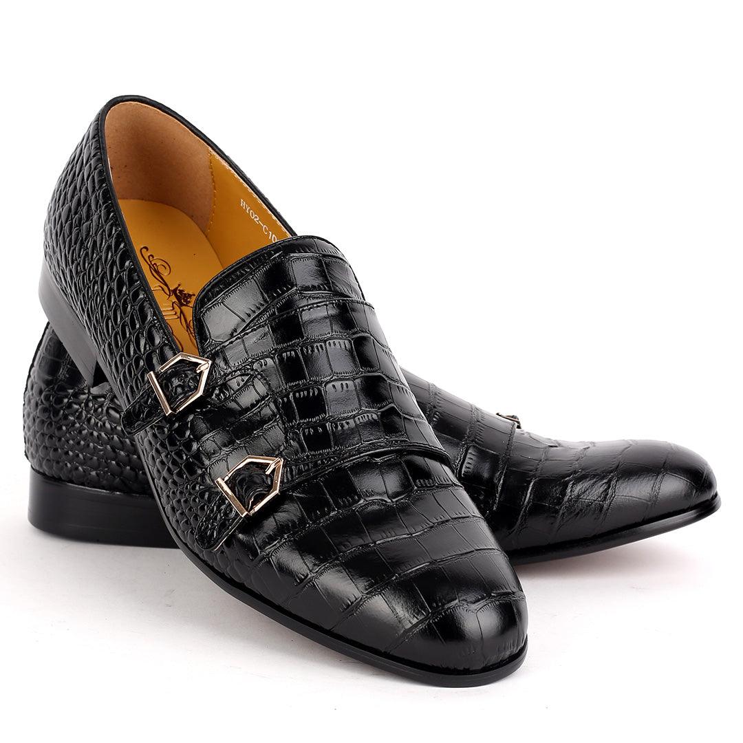 J.M Weston Black Croc Designed Mock Shoe - Obeezi.com