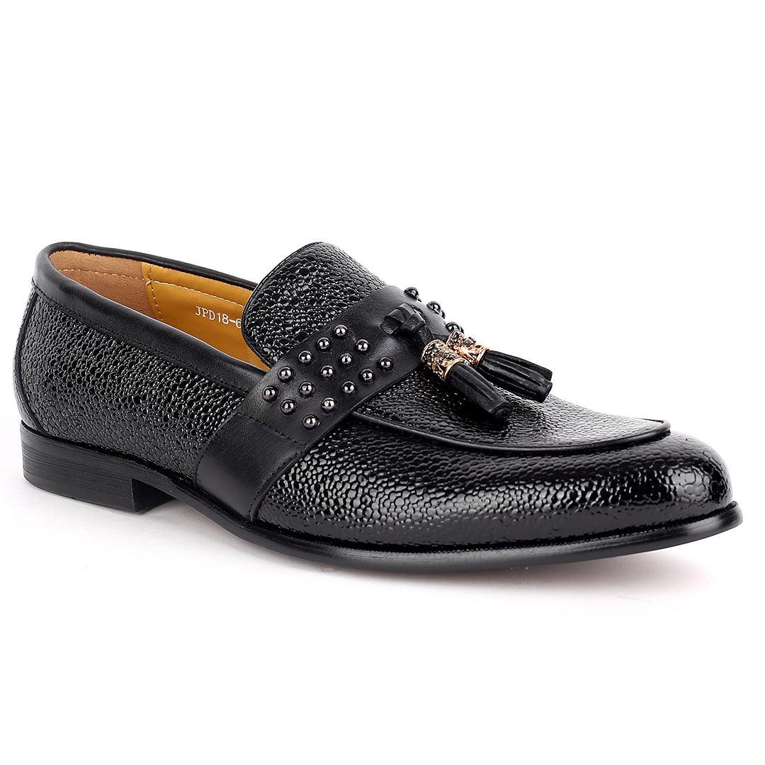 J.M Weston Black Glossy Croc Leather With Stoned Belt And Textile Design - Obeezi.com