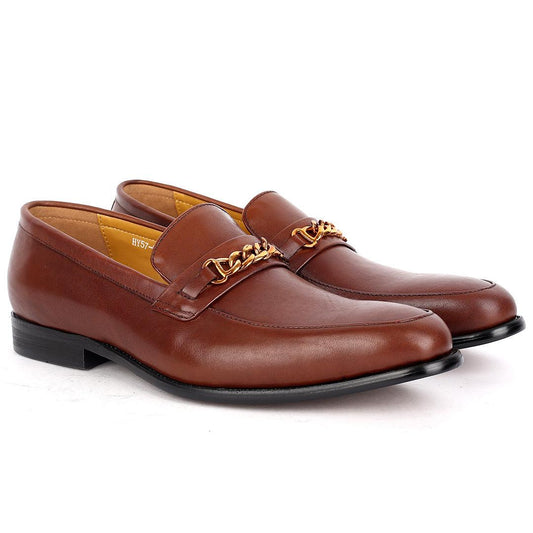 J.M Weston Brown Classy Men's Shoe With Gold Chain Design - Obeezi.com
