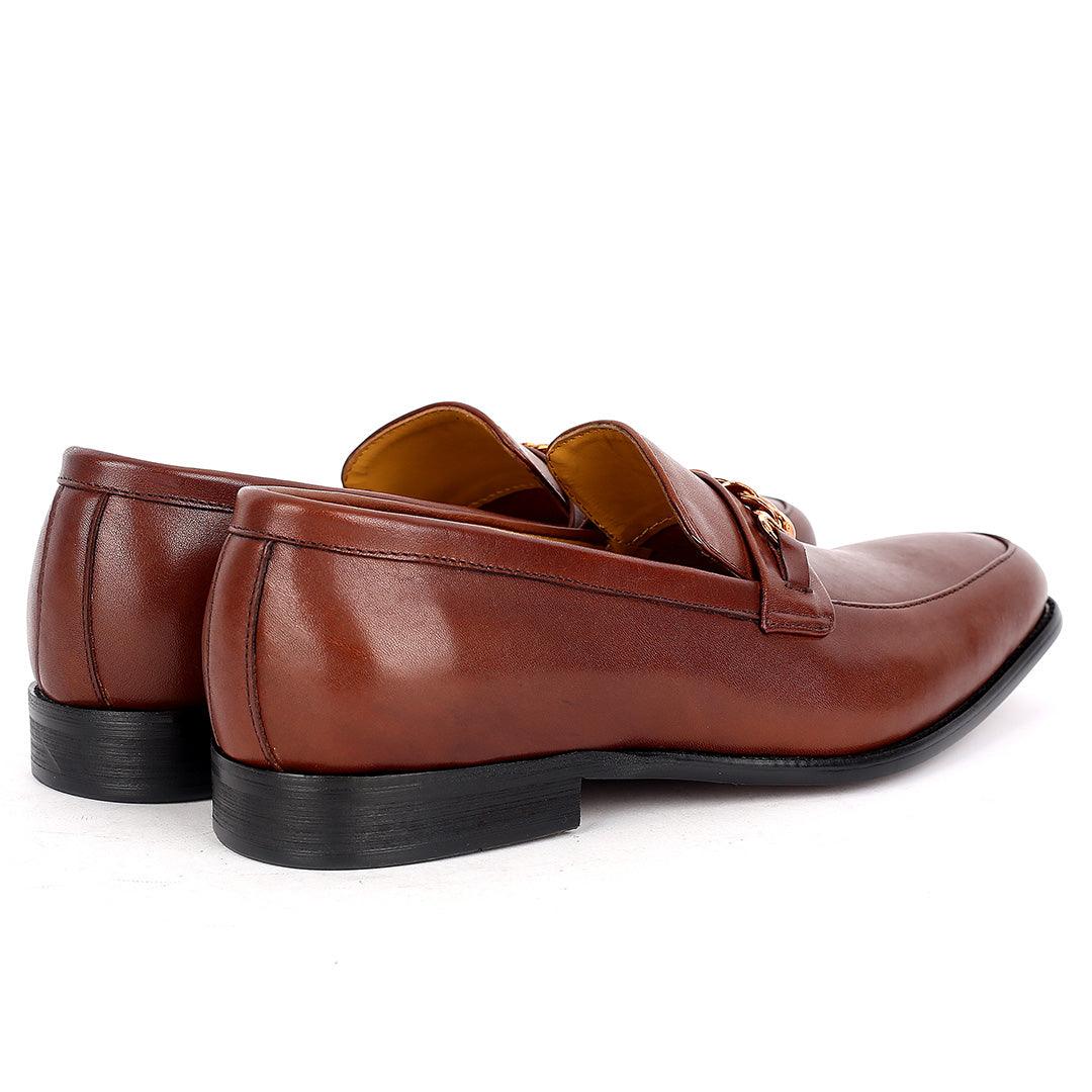 J.M Weston Brown Classy Men's Shoe With Gold Chain Design - Obeezi.com