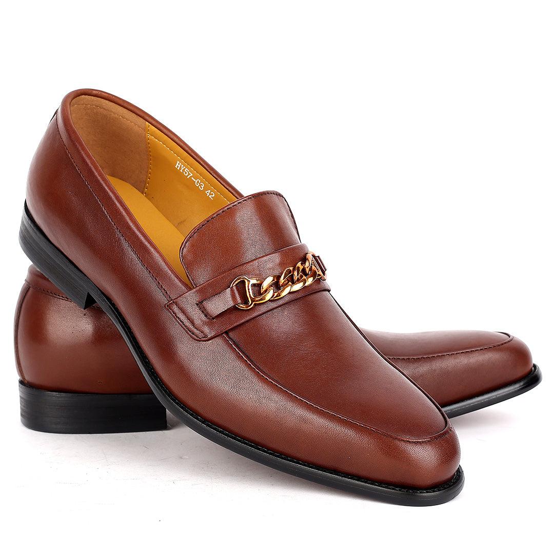 J.M Weston Brown Classy Men's Shoe With Gold Chain Design - Obeezi.com