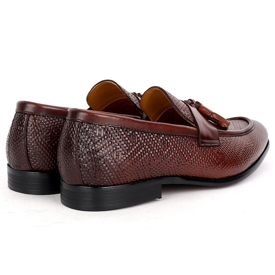 J.M Weston Classic Brown Woven Leather Textile Designed Shoe - Obeezi.com