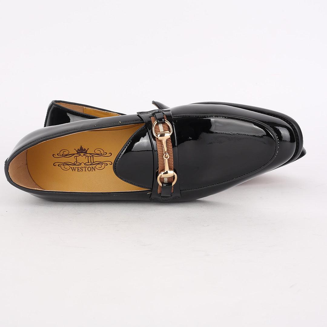 J.M Weston Classic Glossy Men's Shoe With Gold Design - Obeezi.com