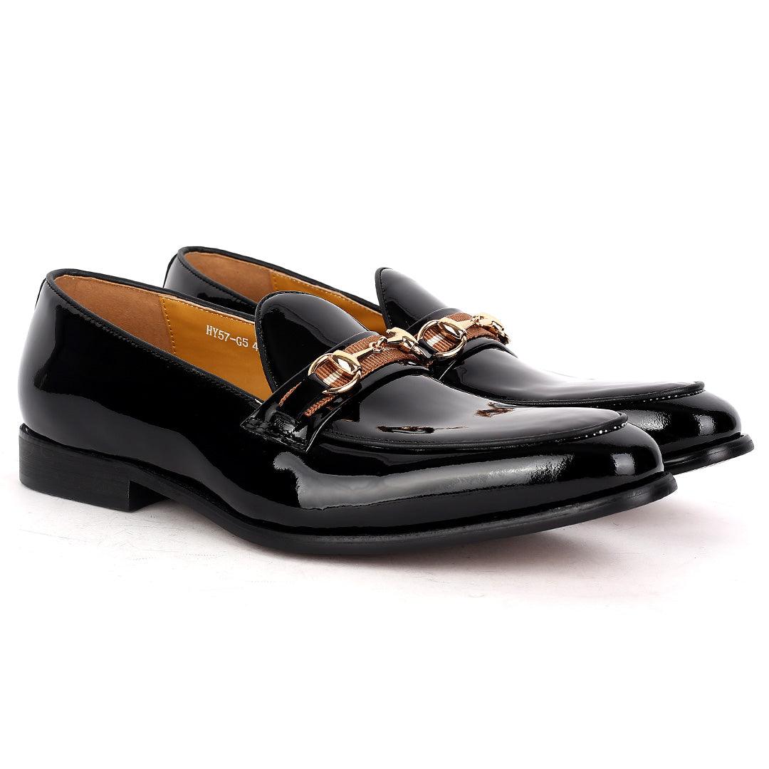J.M Weston Classic Glossy Men's Shoe With Gold Design - Obeezi.com