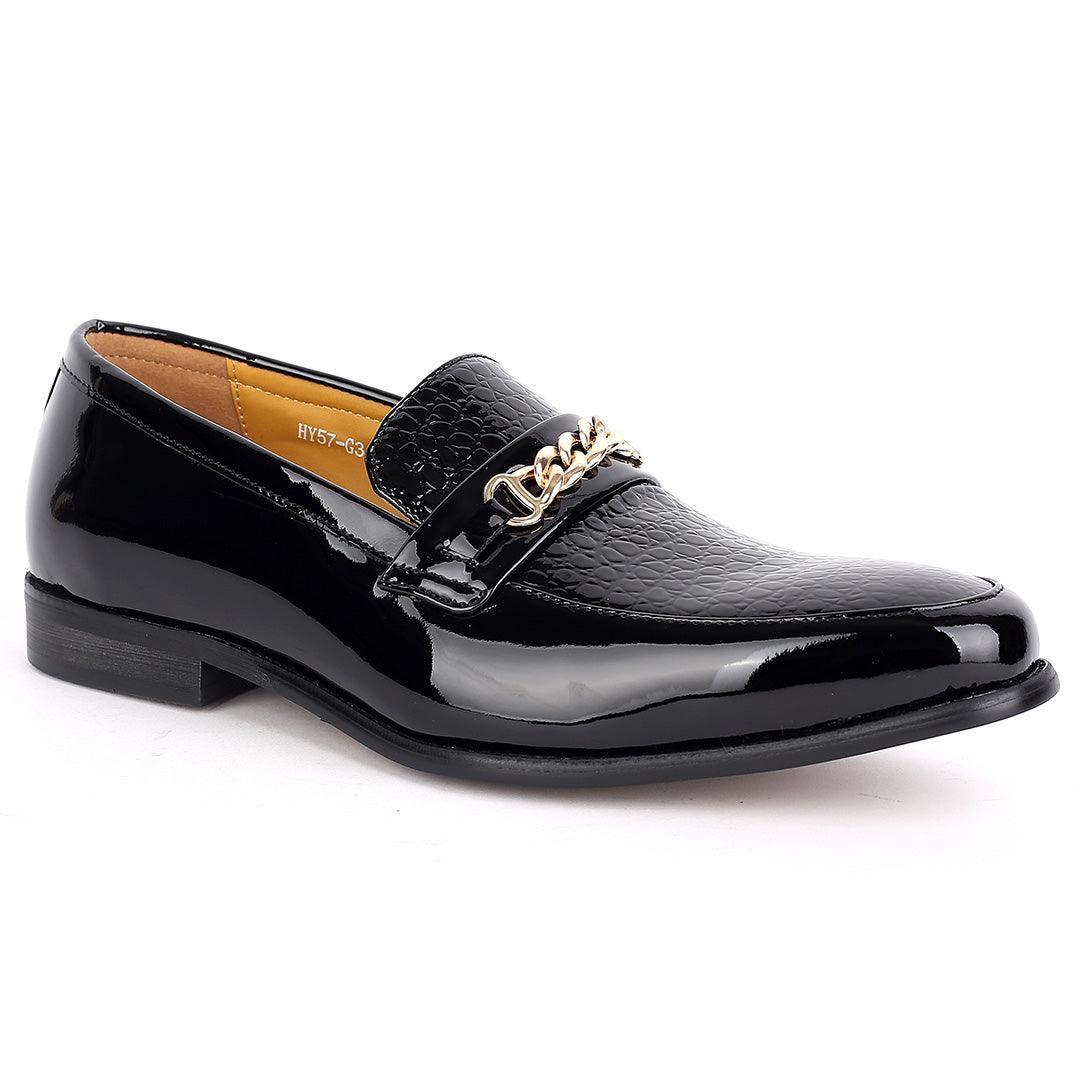 J.M Weston Classic Men's Glossy Shoe With Croc Top and Gold Chain Design - Obeezi.com