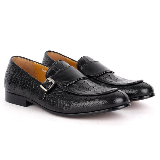 J.M Weston Classy Black Belted Croc Designed Shoe - Obeezi.com
