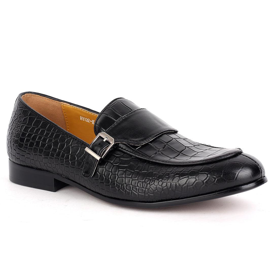 J.M Weston Classy Black Belted Croc Designed Shoe - Obeezi.com