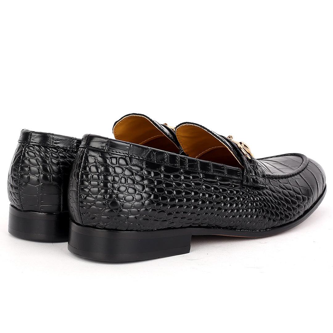J.M Weston Classy Black Croc Leather Shoe With Gold Chain Design - Obeezi.com