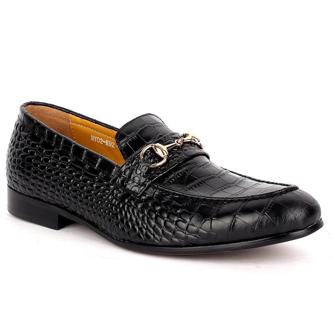 J.M Weston Classy Black Croc Leather Shoe With Gold Chain Design - Obeezi.com