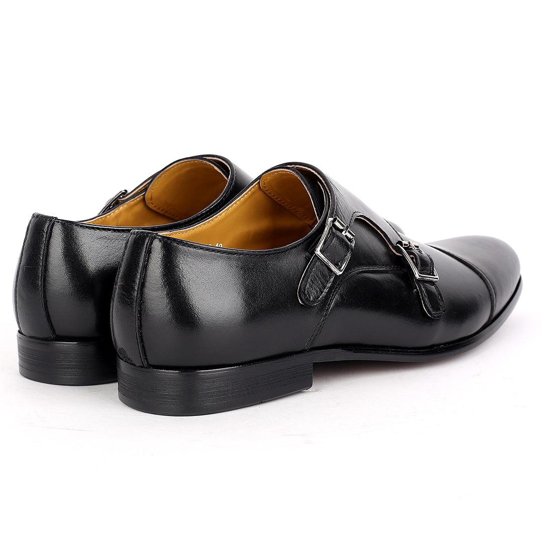 J.M Weston Classy Black Double strap Designed Men's Leather Shoe - Obeezi.com
