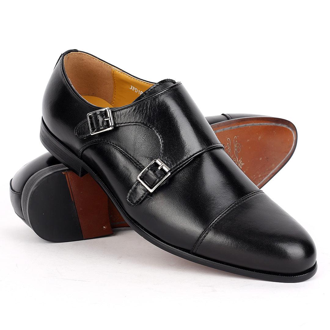 J.M Weston Classy Black Double strap Designed Men's Leather Shoe - Obeezi.com