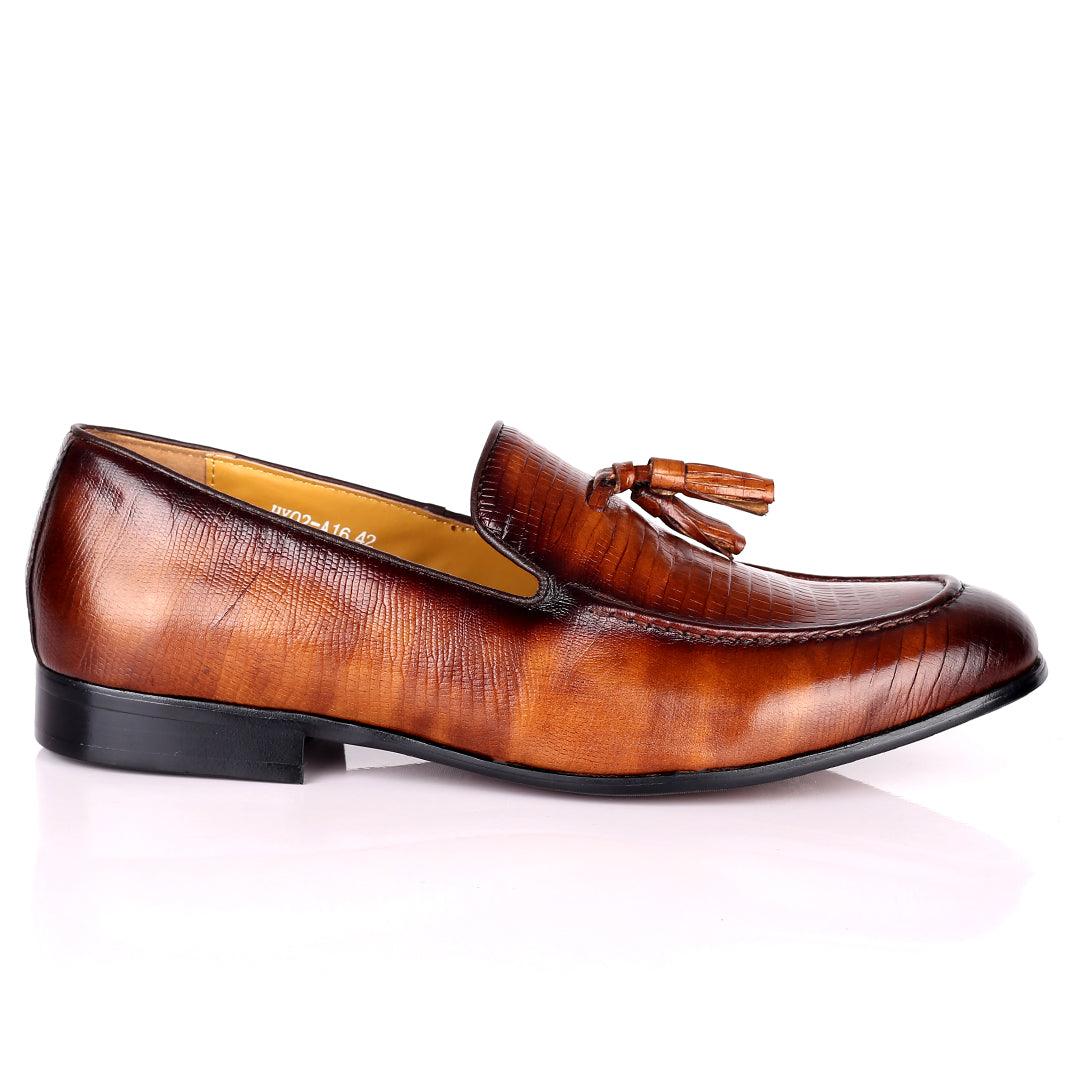 J.M Weston Coffee Half Croc Leather With Font Tassel Design - Obeezi.com