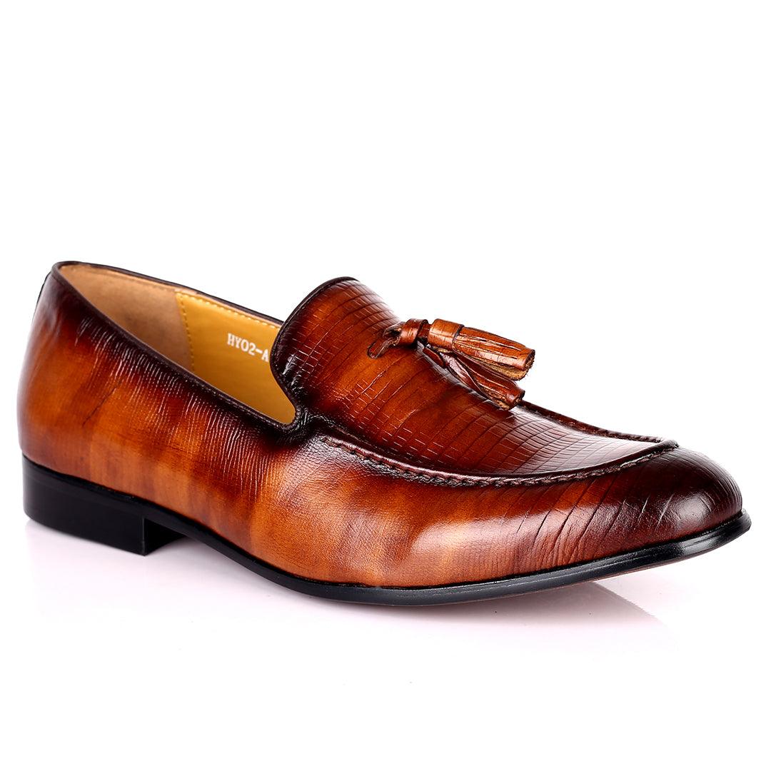 J.M Weston Coffee Half Croc Leather With Font Tassel Design - Obeezi.com