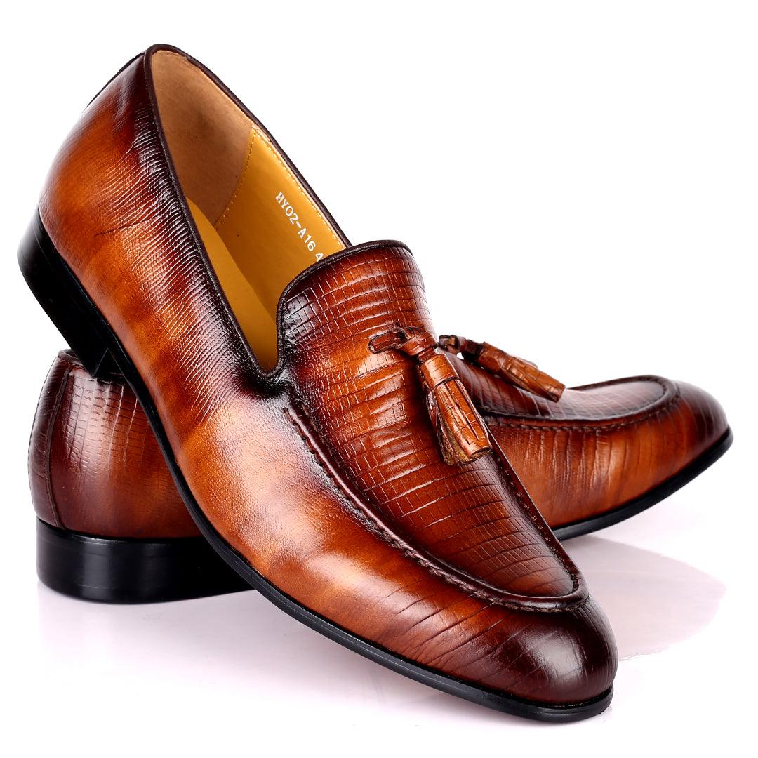 J.M Weston Coffee Half Croc Leather With Font Tassel Design - Obeezi.com