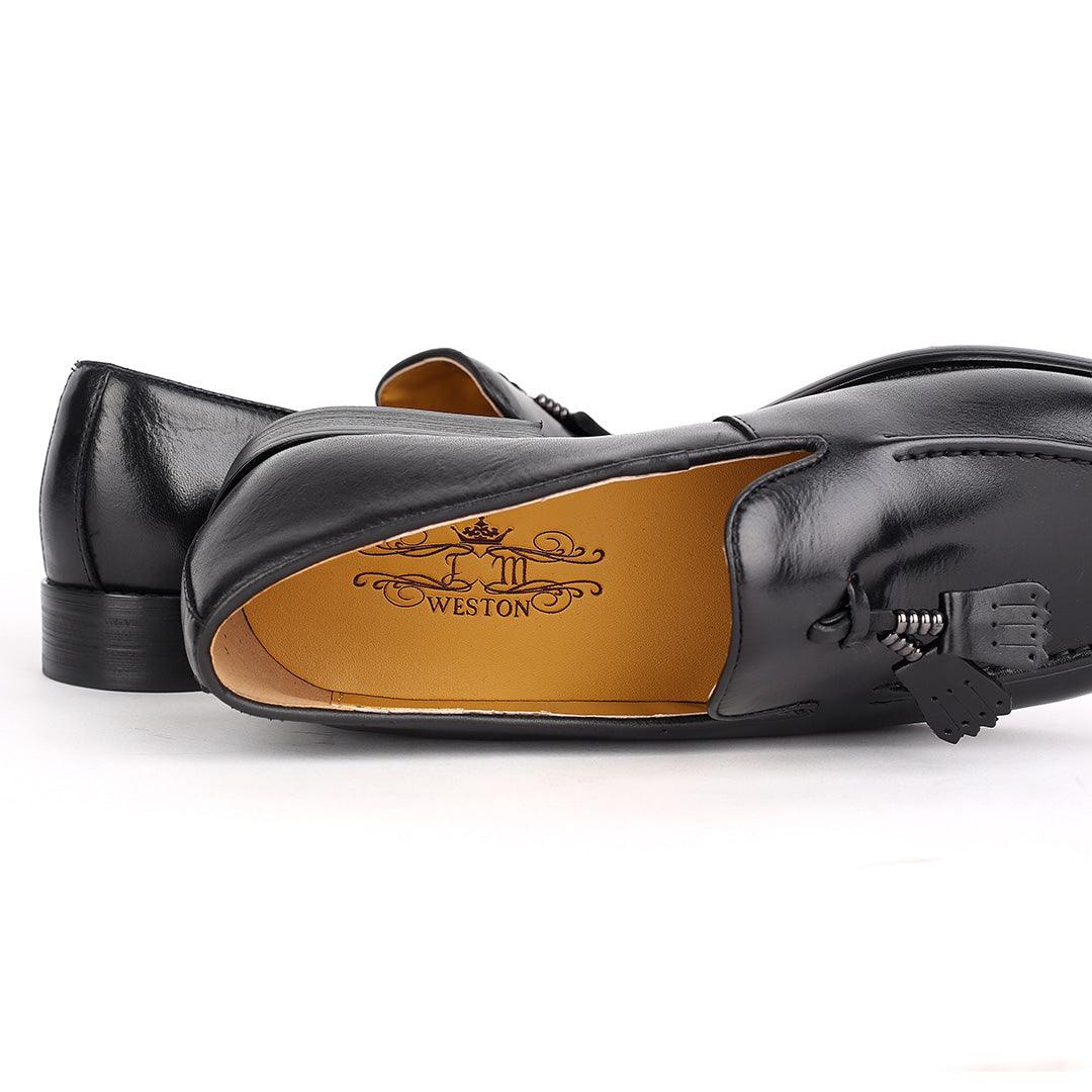 J.M Weston Elegant Black Textile Designed Leather Shoe - Obeezi.com