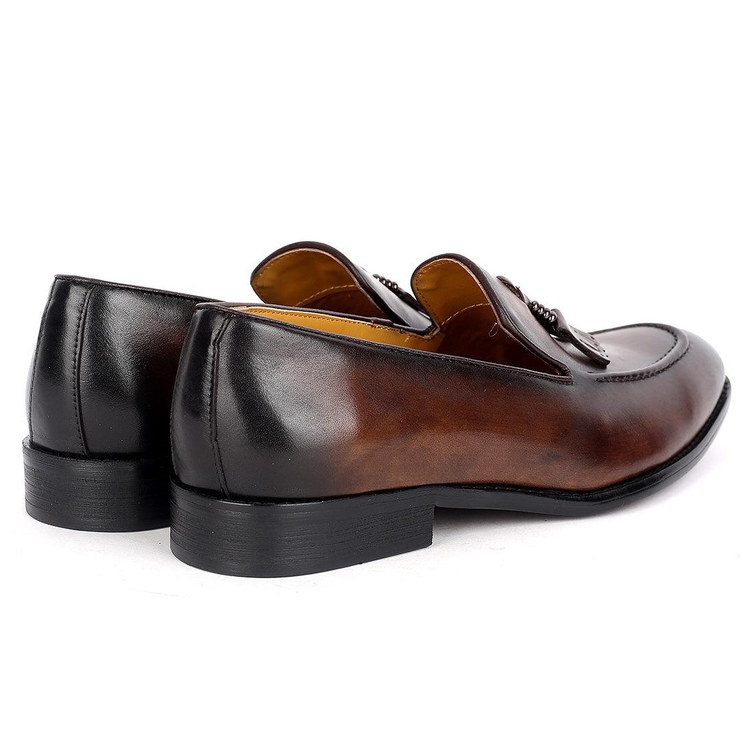 J.M Weston Exquisite Coffee Leather Shoe with Textile Design - Obeezi.com