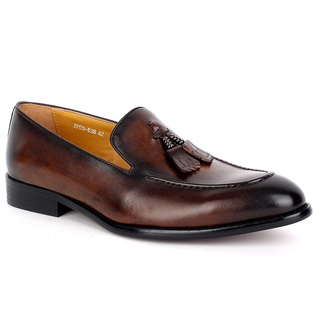 J.M Weston Exquisite Coffee Leather Shoe with Textile Design - Obeezi.com