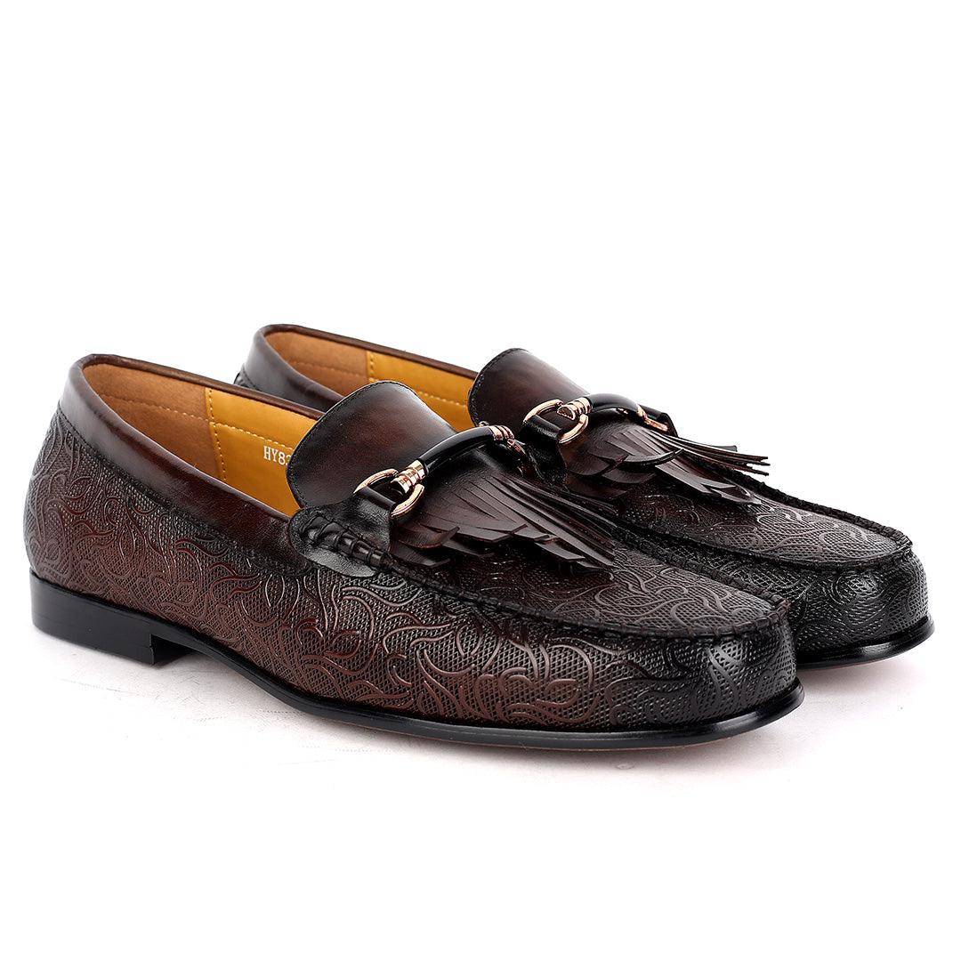 J.M Weston Exquisite Men's Fringe Designed Coffee Loafers Shoe - Obeezi.com