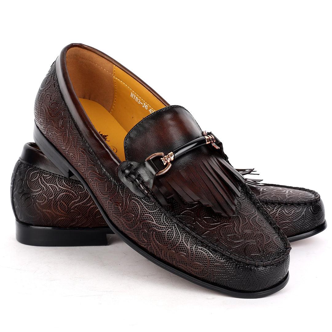 J.M Weston Exquisite Men's Fringe Designed Coffee Loafers Shoe - Obeezi.com