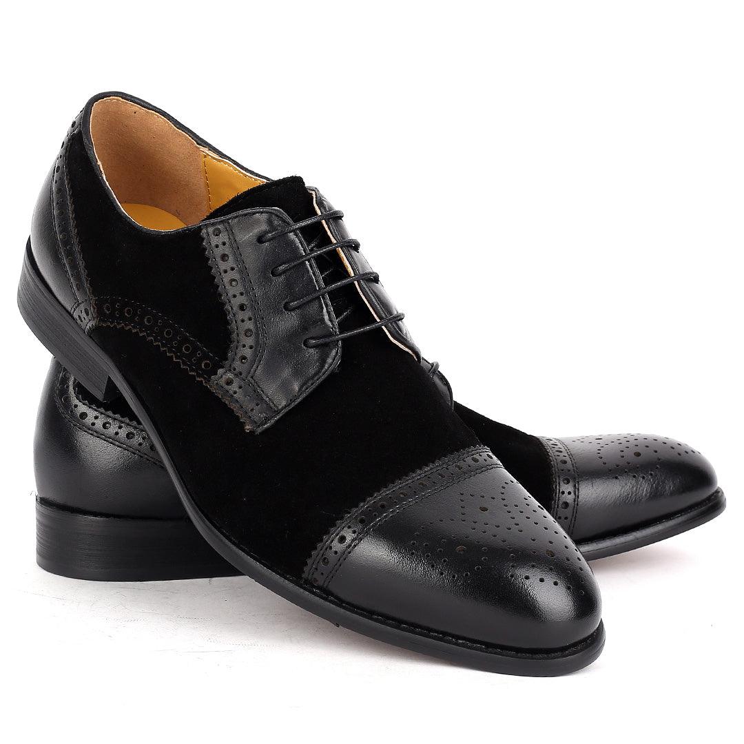 J.M Weston Exquisite Perforated Swede and Leather Black Lace Shoe - Obeezi.com