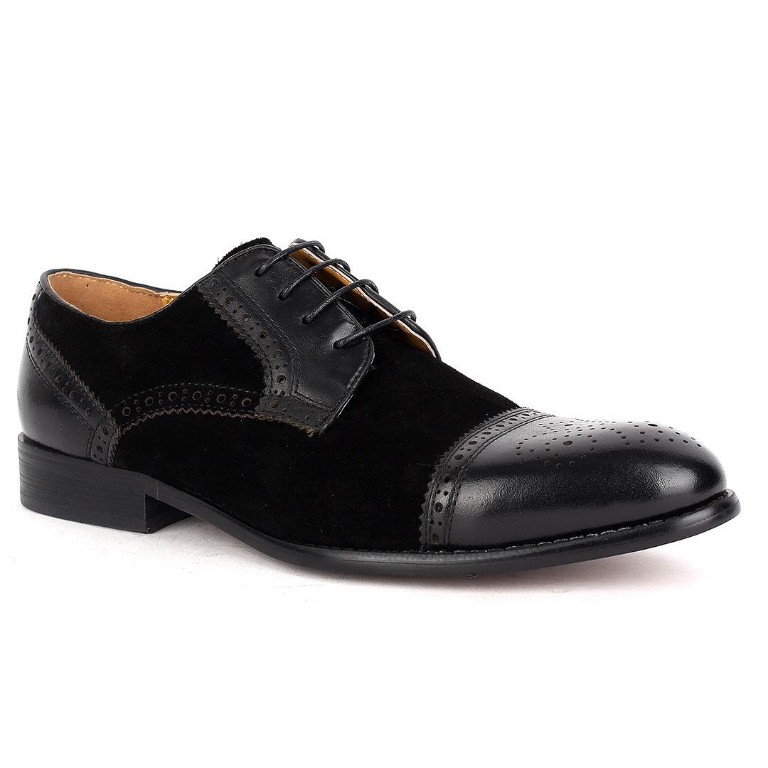 J.M Weston Exquisite Perforated Swede and Leather Black Lace Shoe - Obeezi.com